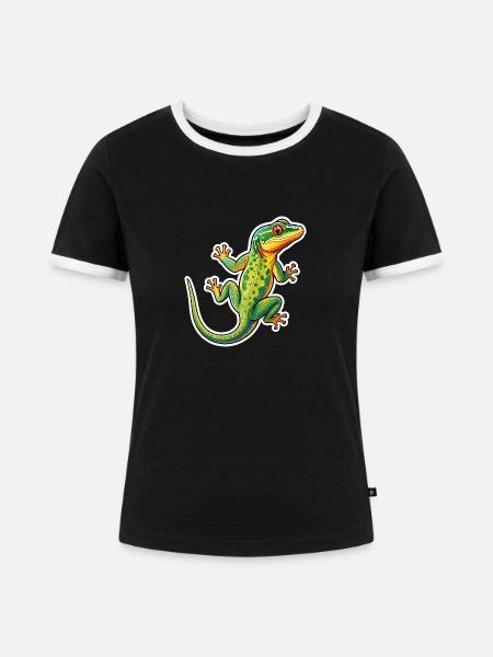 Eidechsen-Gecko - Frauen Kontrast-T-Shirt - Schwarz/Weiß