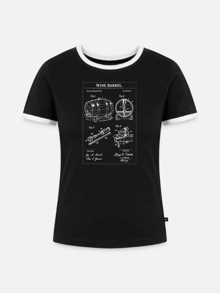 Blaupause-Weinfass-Skizze - Frauen Kontrast-T-Shirt - Schwarz/Weiß