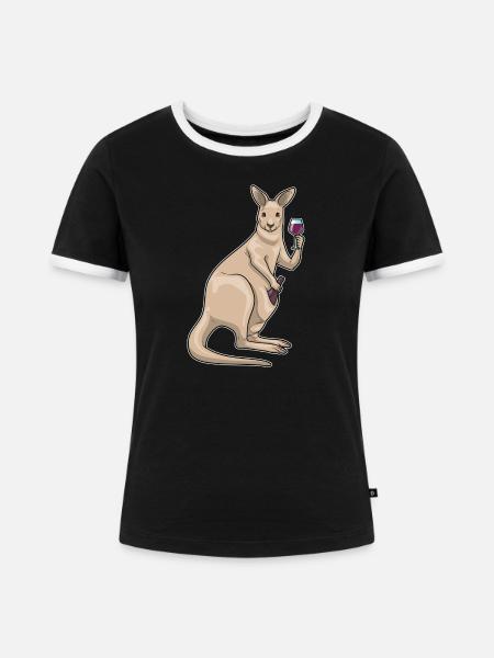 Känguru Rotwein - Frauen Kontrast-T-Shirt - Schwarz/Weiß