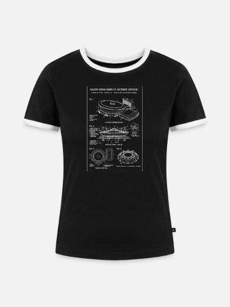 Spodek Saucers Arena Blueprint Katowice - Frauen Kontrast-T-Shirt - Schwarz/Weiß