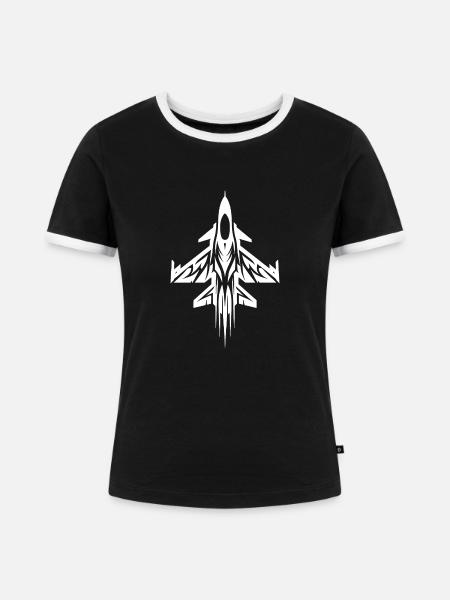 Tattoo Kampfflugzeug Modellflieger Modellflugzeug - Frauen Kontrast-T-Shirt - Schwarz/Weiß