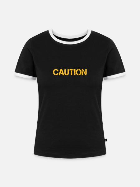 CAUTION - Frauen Kontrast-T-Shirt - Schwarz/Weiß