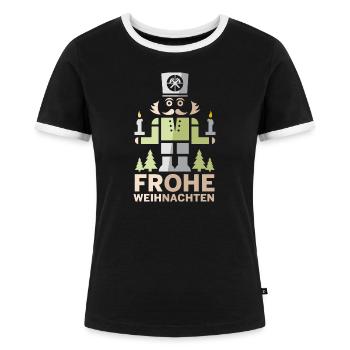 Frohe Weihnachten Erzgebirge Bergmann Nussknacker - Frauen Kontrast-T-Shirt - Schwarz/Weiß - Vorne - Selfina (174cm)