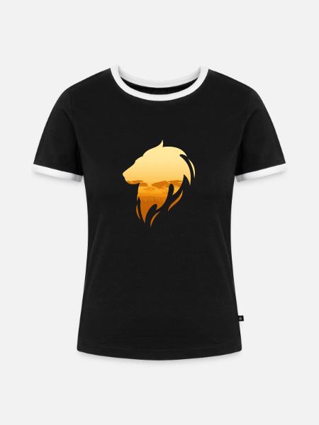 Löwe und Savanne - Frauen Kontrast-T-Shirt - Schwarz/Weiß