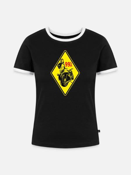 99%er Lady – Bold Biker Vibes - Frauen Kontrast-T-Shirt - Schwarz/Weiß
