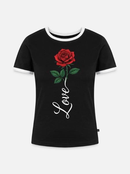Love Rote Rose - Frauen Kontrast-T-Shirt - Schwarz/Weiß