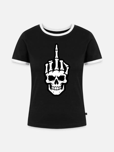 Skelett Mittelfinger - Frauen Kontrast-T-Shirt - Schwarz/Weiß
