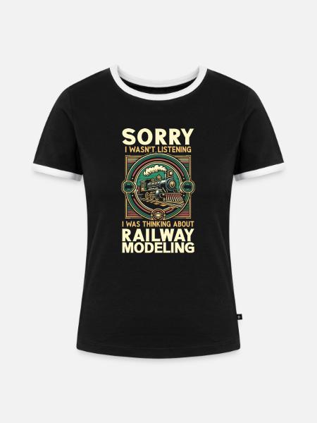 Modelleisenbahn-Liebhaber - Frauen Kontrast-T-Shirt - Schwarz/Weiß