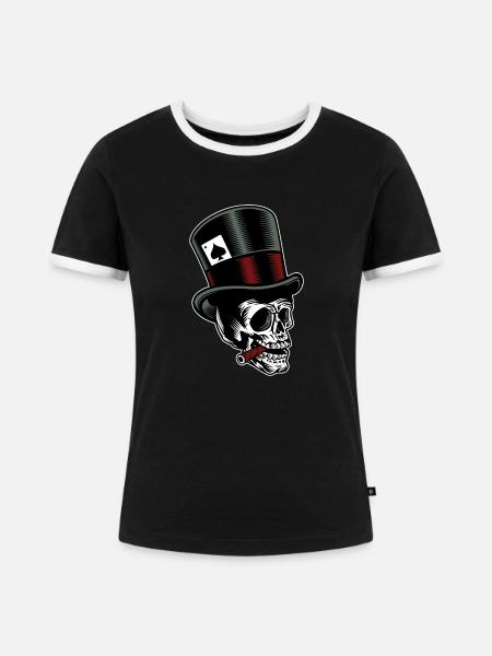 Totenkopf mit Zylinder - Frauen Kontrast-T-Shirt - Schwarz/Weiß