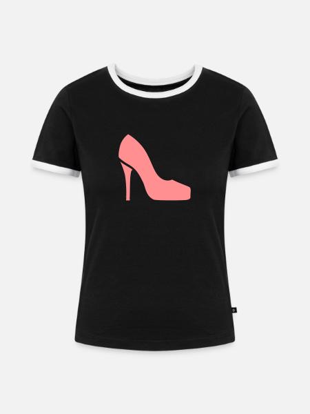 Schuh - Frauen Kontrast-T-Shirt - Schwarz/Weiß