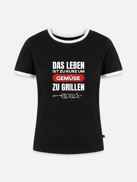 Lustiger Grill Spruch Kein Gemüse! - Frauen Kontrast-T-Shirt - Schwarz/Weiß