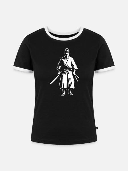 Samurai Zwei Schwerter Meister Vektor - Frauen Kontrast-T-Shirt - Schwarz/Weiß