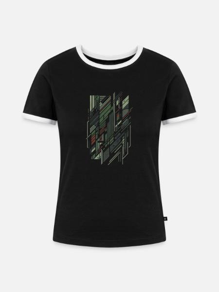 Geometrisches Tarngitter - Frauen Kontrast-T-Shirt - Schwarz/Weiß