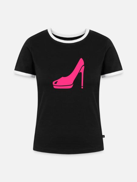 Schuh - Frauen Kontrast-T-Shirt - Schwarz/Weiß