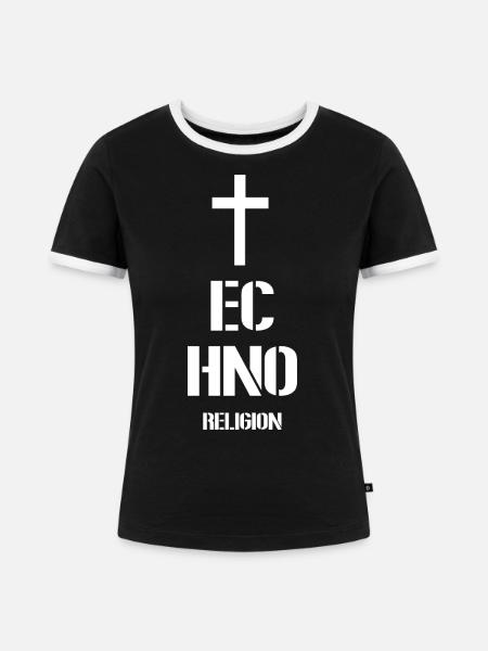 Techno - Frauen Kontrast-T-Shirt - Schwarz/Weiß
