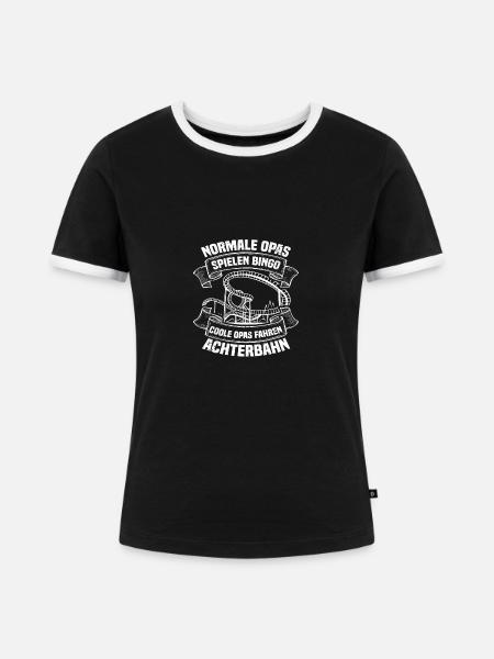Opa Freizeitpark Rollercoaster Achterbahn Freak - Frauen Kontrast-T-Shirt - Schwarz/Weiß