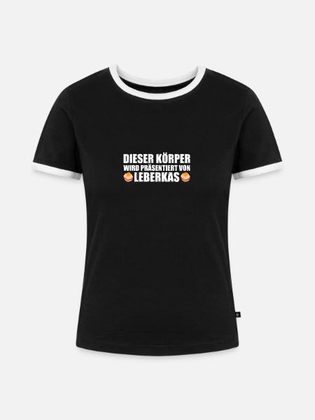 Präsentiert von Leberkas Fleischkäse - Frauen Kontrast-T-Shirt - Schwarz/Weiß