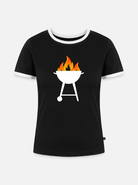 Grill mit Flammen - Frauen Kontrast-T-Shirt - Schwarz/Weiß