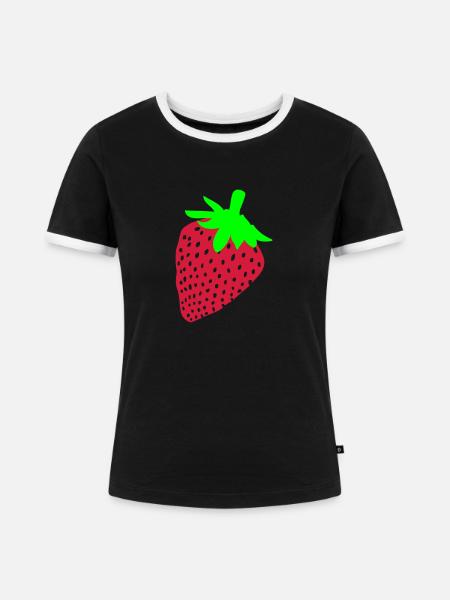 Erdbeere - Frauen Kontrast-T-Shirt - Schwarz/Weiß