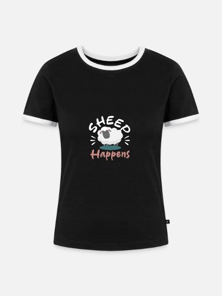 Sheep Happens Ironischer Schafhirte - Frauen Kontrast-T-Shirt - Schwarz/Weiß