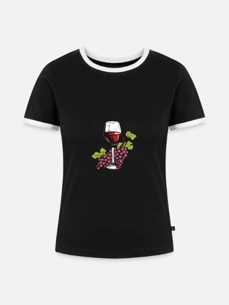 Weinglas Trauben Wein - Frauen Kontrast-T-Shirt - Schwarz/Weiß