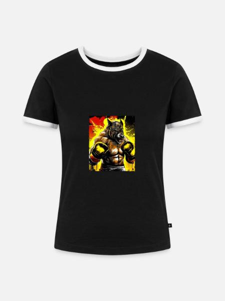 Wolf Boxer Boxen - Frauen Kontrast-T-Shirt - Schwarz/Weiß