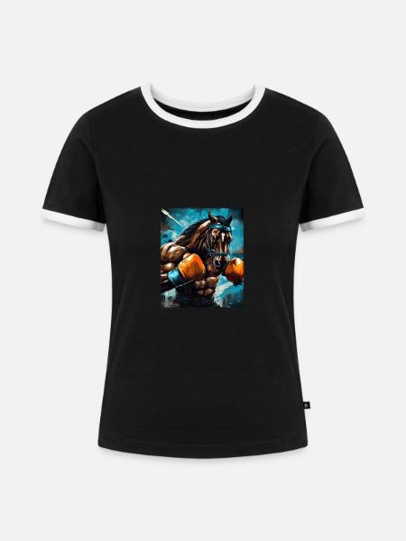 Pferd Boxer Boxen - Frauen Kontrast-T-Shirt - Schwarz/Weiß