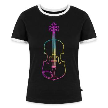 Violine Strichzeichnung - Frauen Kontrast-T-Shirt - Schwarz/Weiß - Vorne - Selfina (174cm)