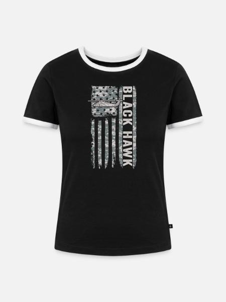 Black Hawk Militärhubschrauber mit amerikanischer - Frauen Kontrast-T-Shirt - Schwarz/Weiß