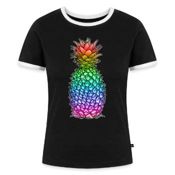 Ananas in Regenbogen Farben / LGBTQ, Gay Pride CSD - Frauen Kontrast-T-Shirt - Schwarz/Weiß - Vorne - Selfina (174cm)