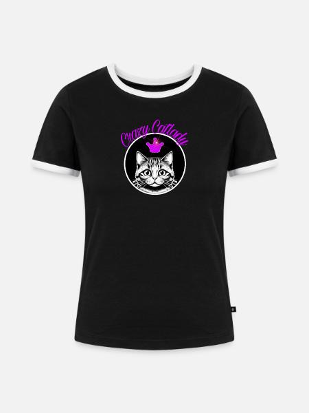 Crazy Catlady - Frauen Kontrast-T-Shirt - Schwarz/Weiß