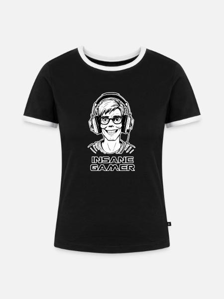 Verrückter Gamer - Frauen Kontrast-T-Shirt - Schwarz/Weiß