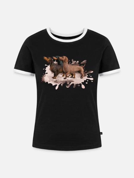 Dackel Gruppe - Frauen Kontrast-T-Shirt - Schwarz/Weiß