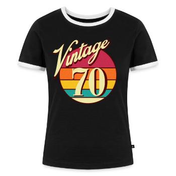 Vintage 70er Jahre Musik Retro - Frauen Kontrast-T-Shirt - Schwarz/Weiß - Vorne - Selfina (174cm)