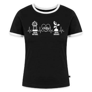 Vegan | Veganerin | Veganer | Vegans | Geschenk - Frauen Kontrast-T-Shirt - Schwarz/Weiß - Vorne - Selfina (174cm)