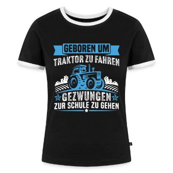 Geboren um Traktor zu Fahren - Frauen Kontrast-T-Shirt - Schwarz/Weiß - Vorne - Selfina (174cm)