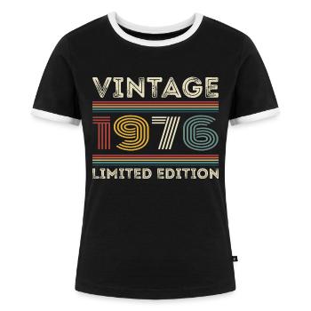 1976 Geburtstag 1976 Retro 1976 Geschenk 1976 - Frauen Kontrast-T-Shirt - Schwarz/Weiß - Vorne - Selfina (174cm)
