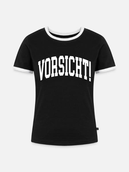 Vorsicht - Frauen Kontrast-T-Shirt - Schwarz/Weiß