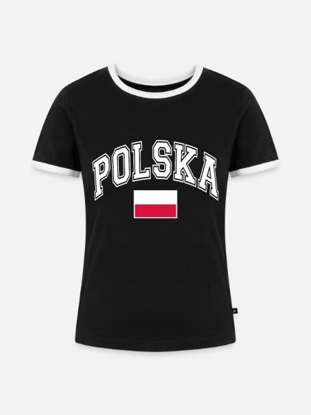 Polen Flagge - Frauen Kontrast-T-Shirt - Schwarz/Weiß