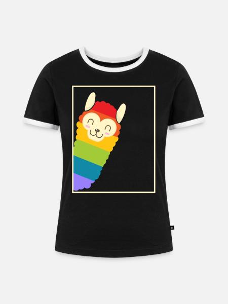 RAINBOW ALPACA - Frauen Kontrast-T-Shirt - Schwarz/Weiß