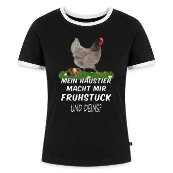 Königsberger Henne Huhn Hühner Hühnershirt Spruch - Frauen Kontrast-T-Shirt - Schwarz/Weiß - Vorne - Selfina (174cm)