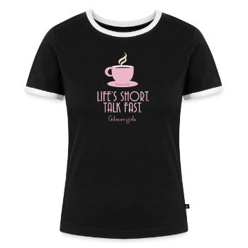 Gilmore Girls Kaffeetasse & Spruch „Talk Fast“ - Frauen Kontrast-T-Shirt - Schwarz/Weiß - Vorne - Selfina (174cm)