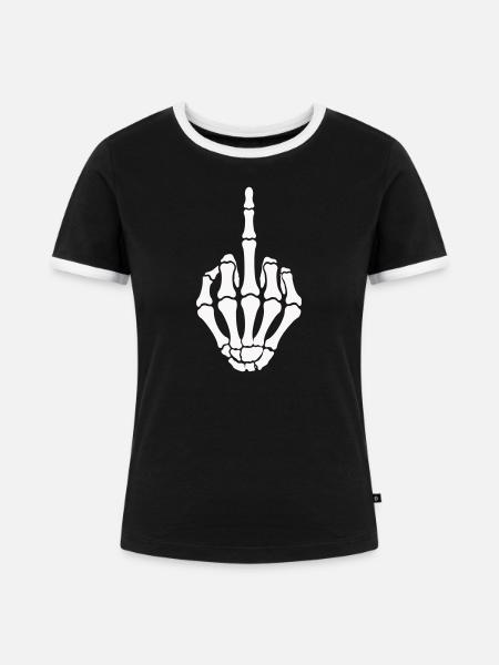 skull-hand_mittelfinger- - Frauen Kontrast-T-Shirt - Schwarz/Weiß