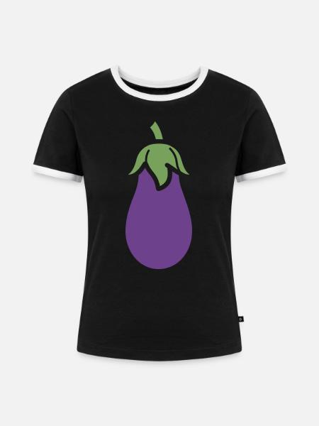 Aubergine - Frauen Kontrast-T-Shirt - Schwarz/Weiß