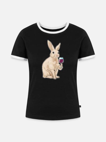 Hase Rotwein - Frauen Kontrast-T-Shirt - Schwarz/Weiß