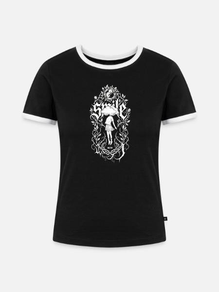 Wolkenkopf im Blattwerk - Frauen Kontrast-T-Shirt - Schwarz/Weiß