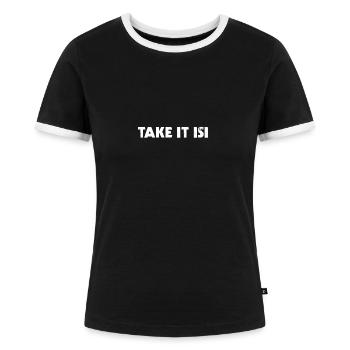 TAKE IT ISI - Frauen Kontrast-T-Shirt - Schwarz/Weiß - Vorne - Selfina (174cm)