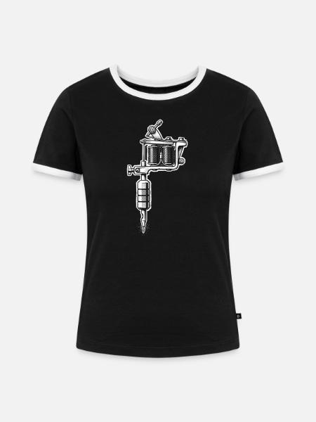 Tätowiermaschine im Halftone Stil - Frauen Kontrast-T-Shirt - Schwarz/Weiß