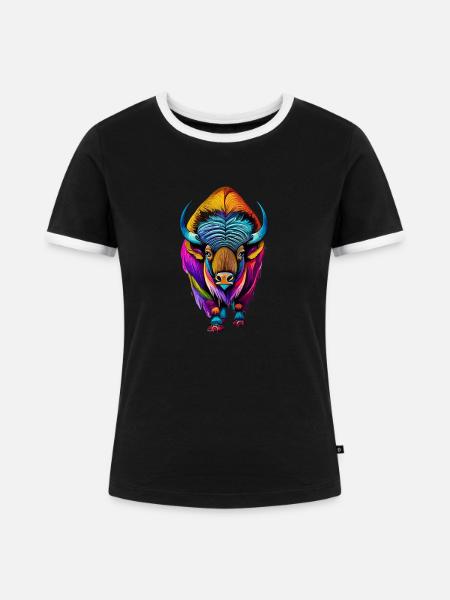 Bison - Frauen Kontrast-T-Shirt - Schwarz/Weiß