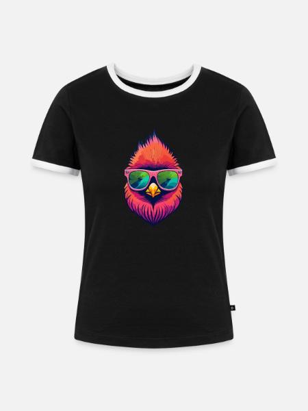 Kardinal Vogel Rotkardinal - Frauen Kontrast-T-Shirt - Schwarz/Weiß
